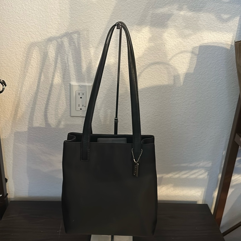 COACH MERCER SHOULDER SATCHEL TOTE HANDBAG BLACK LEATHER TRIM 3COMPARTMENTS